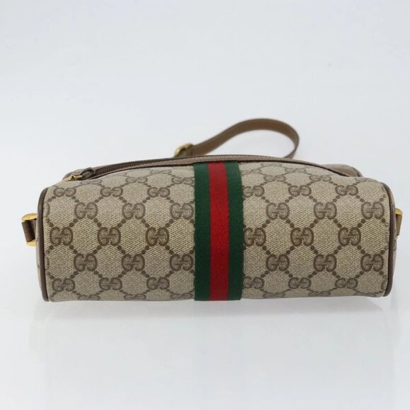 GUCCI GG Canvas Web Sherry Line Shoulder Bag PVC Leather Beige Red Auth 146142 - Picture 7 of 16